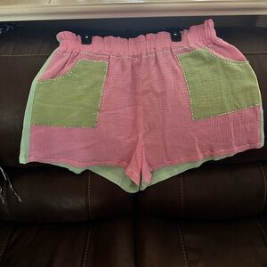 QUEEN OF SPARKLES High Waist Pink and Green Shorts